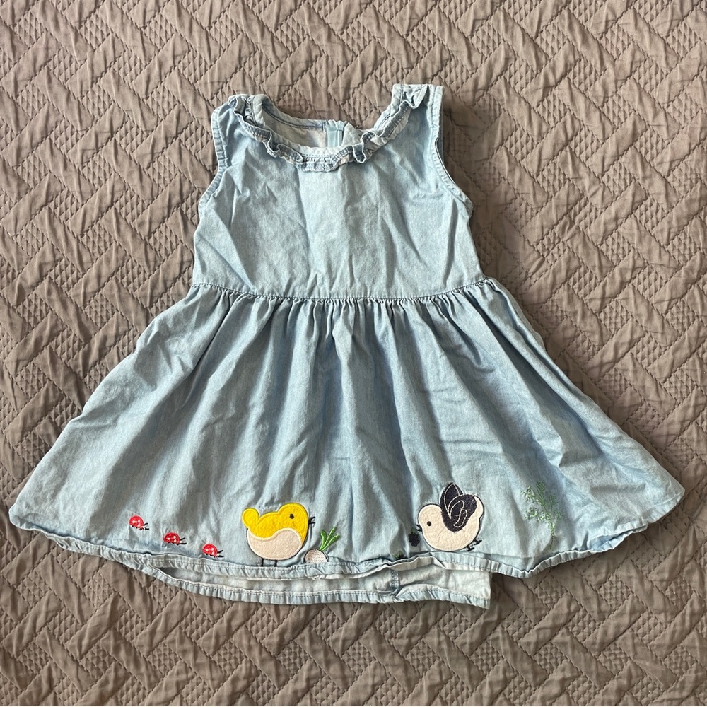 Toddler Girl Chambray Embroidered Bird Dress